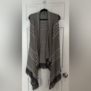 Sax Striped Fringe Sweater Sleeveless Cardigan  - Gray/White Size Medium